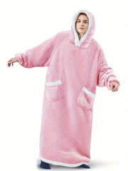 Plush Hooded Lounge Robe Warm & Comfy Long Sleeve Robe Women's Loungewear