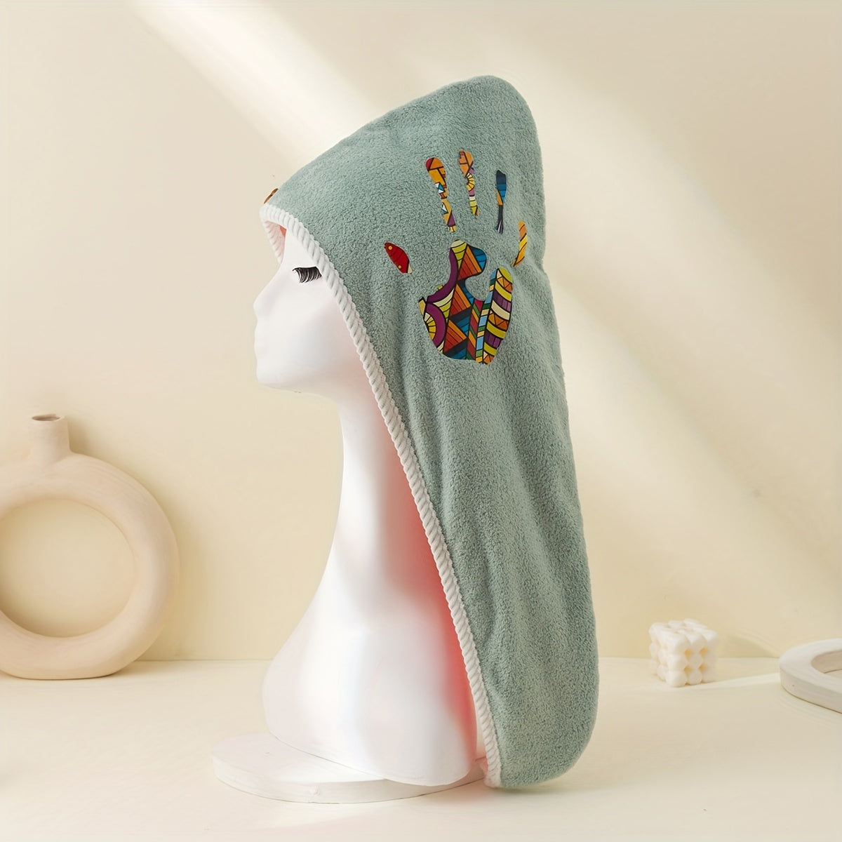 Colorful Palm Pattern Hair Drying Cap Water Absorbent Towel