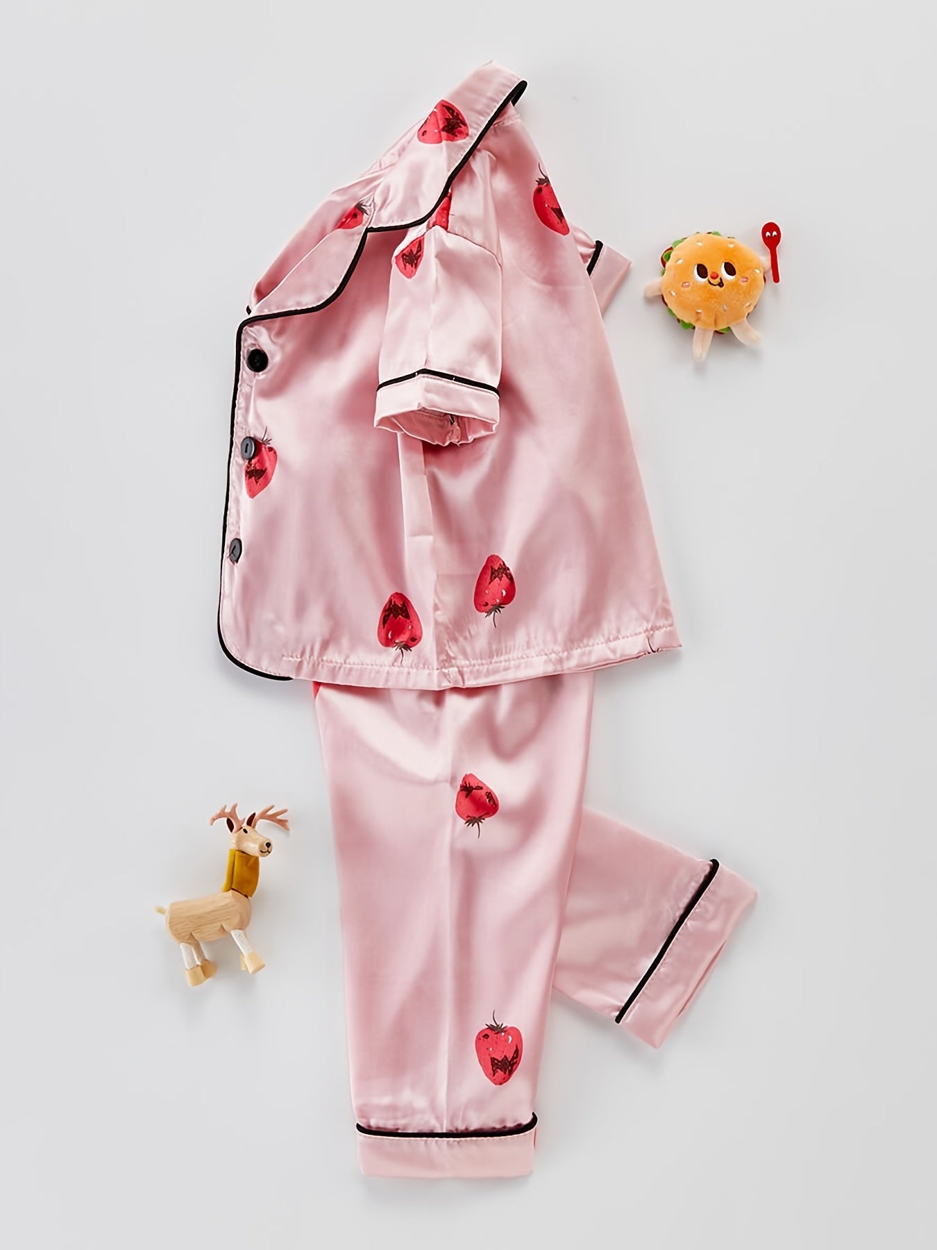 Girls Strawberry Graphic Pajamas Set Short Sleeve Top & Pants Sleepwear