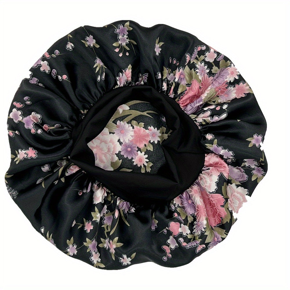 Flower Print Satin Bonnet Night Cap for Women