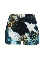 Letter & Cross Print Skinny Shorts for Women