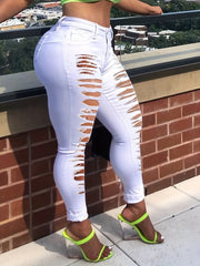 Stretchy Skinny Jeans Ripped Mid Rise Denim