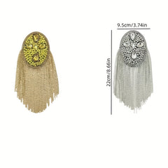 Golden Rhinestone Tassel Epaulettes Sparkling Glamour Shoulder Patches