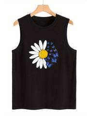 Sunflower & Butterfly Print Sleeveless Sports Vest