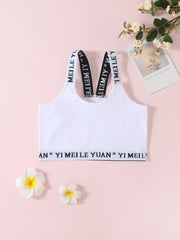 2pcs Letter Print Sports Bra Elastic Strap Underwear for Teens