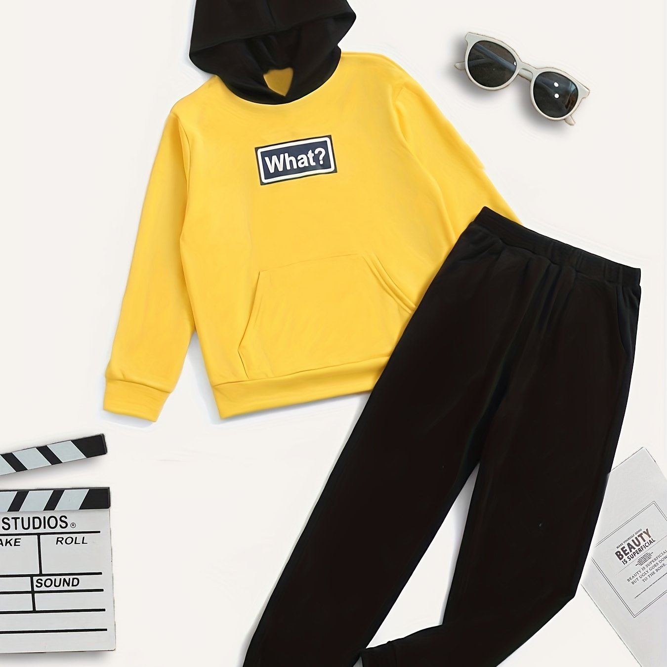 Boy's Clash Print 2pcs Hoodie & Sweatpants Set for Spring Fall