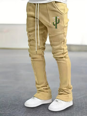 Cactus Pattern Slim Fit Flared Joggers Men's Casual Pants