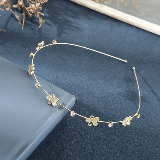 Flower Leaf Headband Rhinestone Hair Hoop for Women Girls