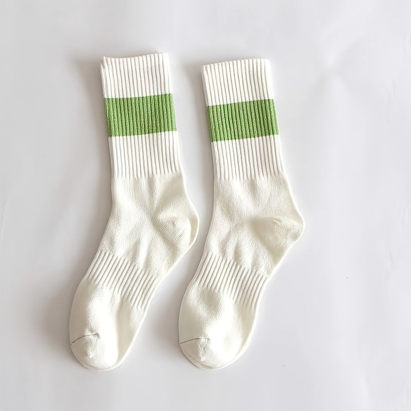Colorblock Casual Mid Tube Socks Soft Cotton Women's Stockings