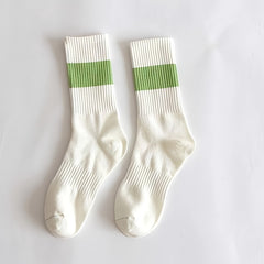 Colorblock Casual Mid Tube Socks Soft Cotton Women's Stockings