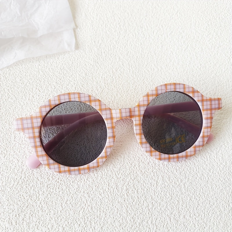 Girls Cartoon Plaid Round Frame Sunglasses UV Protection