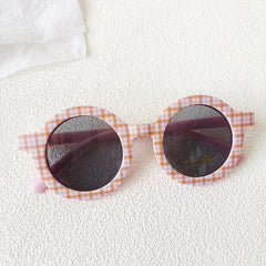 Girls Cartoon Plaid Round Frame Sunglasses UV Protection