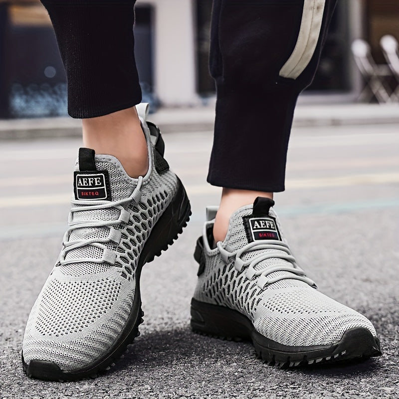 Men's Geometric Print Mesh Sneakers Outdoor Running Shoes