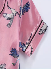 Kids Satin Pajamas Set Cartoon Birds Patterns Short Sleeve Nightwear