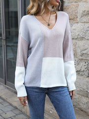 Drop Shoulder V Neck Sweater Loose Pullover Knitted Top
