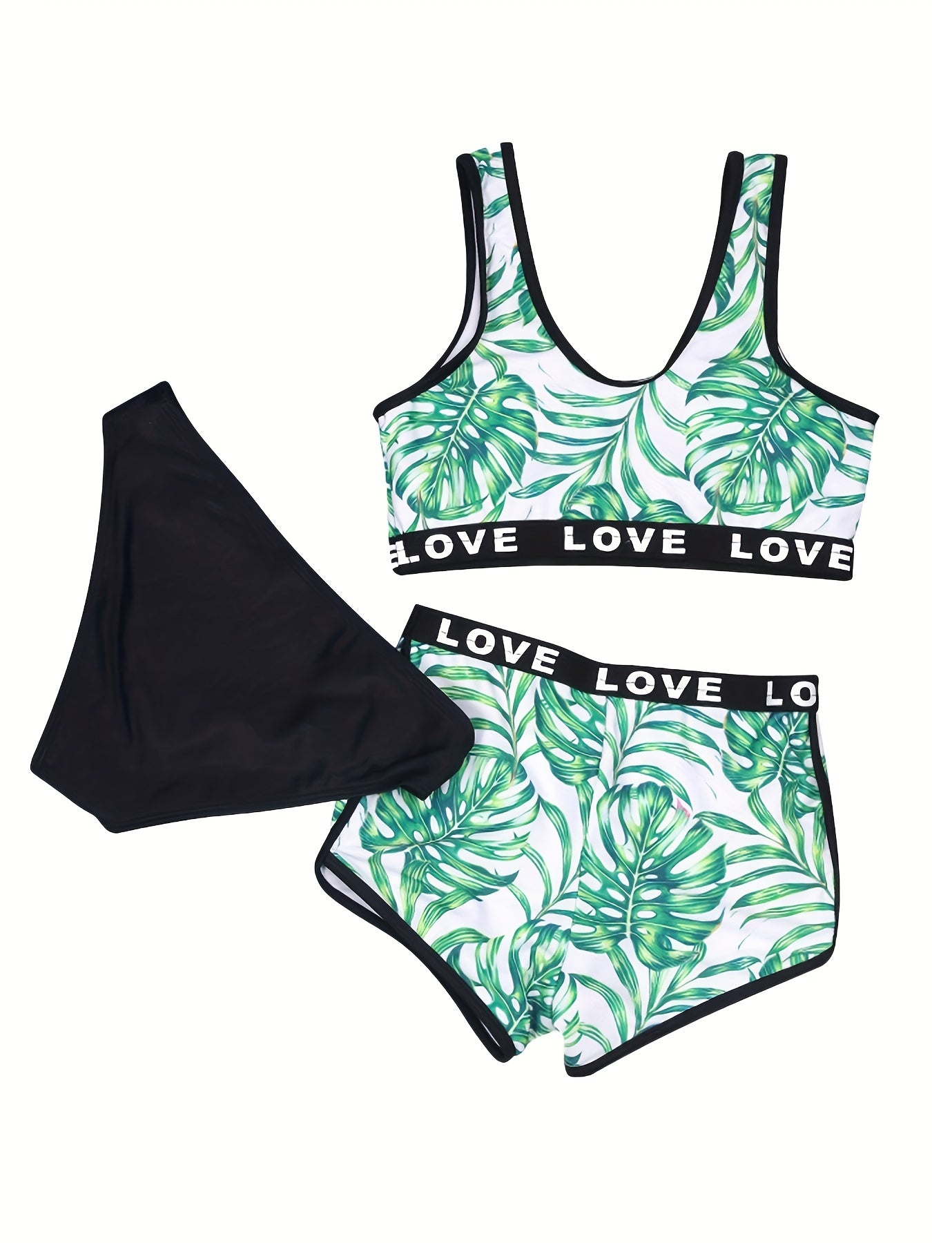 Girls Tropical Print Bikini Swimsuit Shorts Set for 7-12 Years