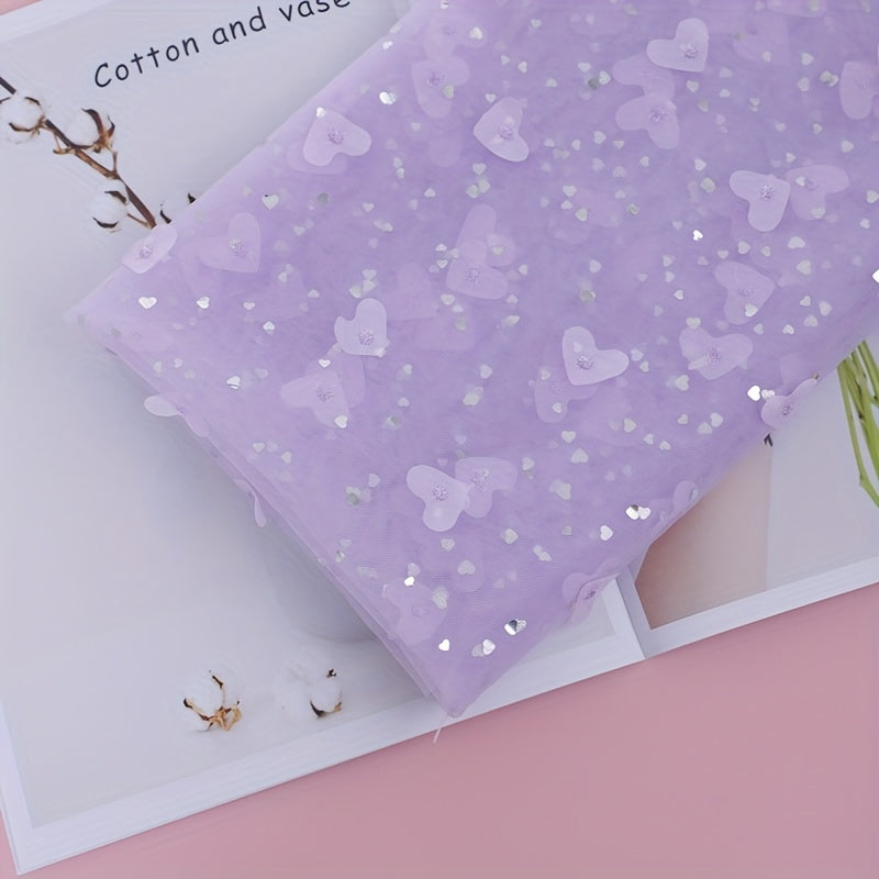 Silvery Love Patch Embroidery Peach Heart Mesh Material DIY Winter Wonderland