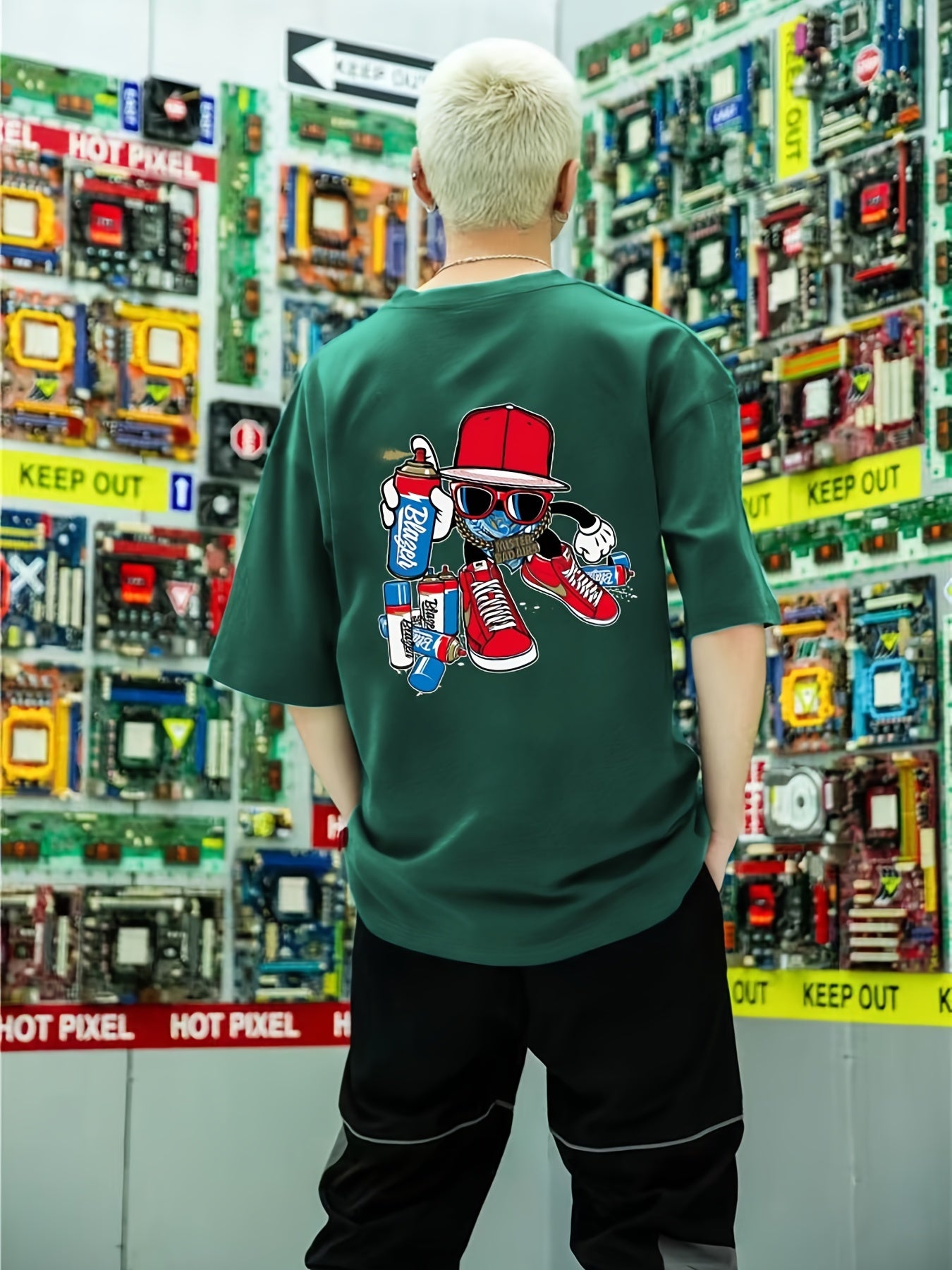 Men's Cartoon Graffiti Print T shirt Active Tee