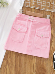Girls' Button Pocket Short Denim Skirts Set - Casual & Stylish
