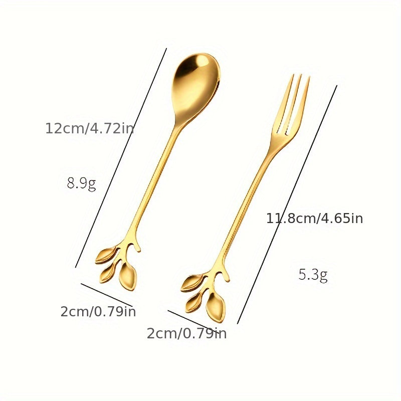 1pc Stainless Steel Branch Spoon Leaf Spoon Stainless Steel Fork Fruit Fork Cake