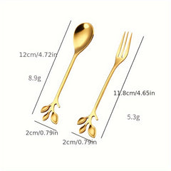 1pc Stainless Steel Branch Spoon Leaf Spoon Stainless Steel Fork Fruit Fork Cake