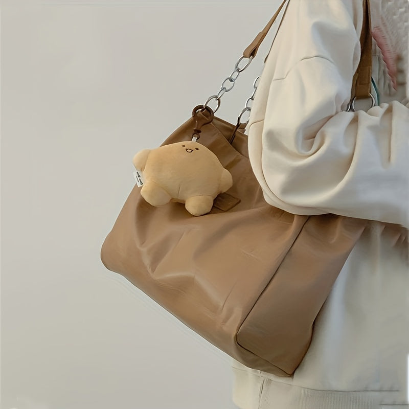 Large Capacity Tote Bag Casual PU Leather Shoulder Bag With Pendant