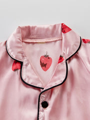 Girls Strawberry Graphic Pajamas Set Short Sleeve Top & Pants Sleepwear