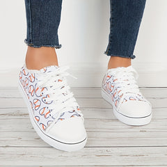 Women's Heart Printed Lace up Canvas Sneakers Outdoor Sports Shoes