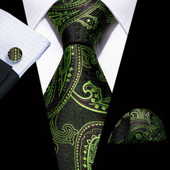 Barry Wang Classic Striped Tie For Men Silk Necktie Pocket Square Cufflinks Set
