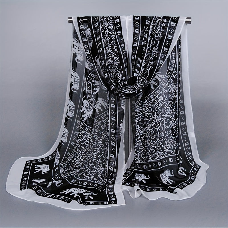 Boho Print Chiffon Scarf Vintage Long Shawl Breathable Head Wrap Hijab