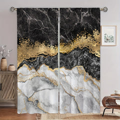 Marble Printed Window Curtain Grey Marble Pattern Rod Pocket Window Drapes