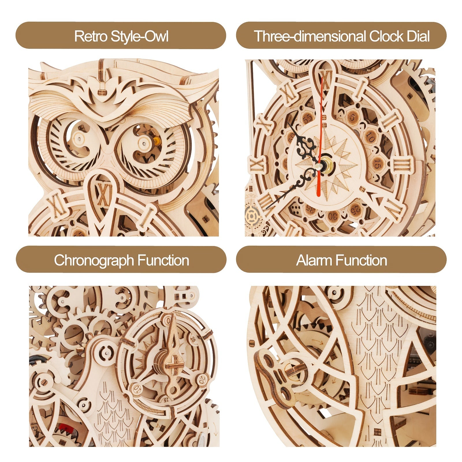3D Wooden Owl Clock Puzzle Gift & Home Decor for Adults