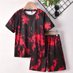 Boys Tie Dye Casual Outfit Round Neck T shirt & Shorts Kids Summer Clothes Sets