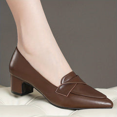 Retro Chunky Heel Slip On Shoes Pointed Toe Pumps