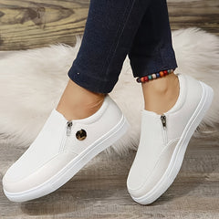 Women's Zip Decor Slip on Flat Shoes Breathable Solid Casual Shoes
