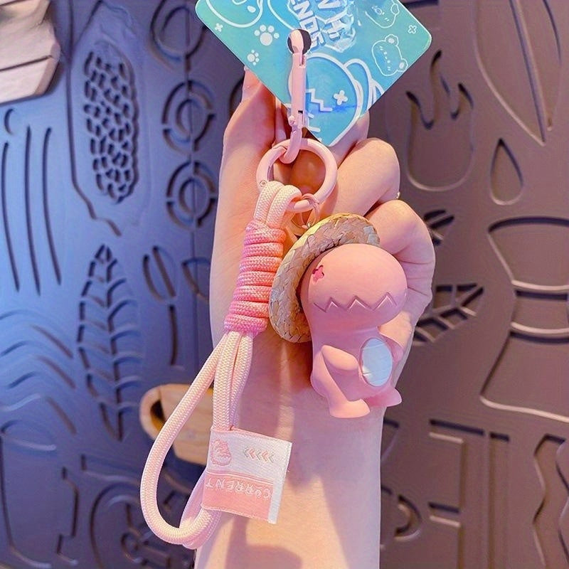 Cartoon Dinosaur Straw Hat Keychain Backpack Pendant
