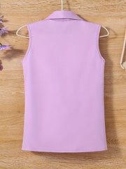 3pcs Toddler Girls Shawl Collar Vest & Shorts & Cami Top Set Summer Clothes