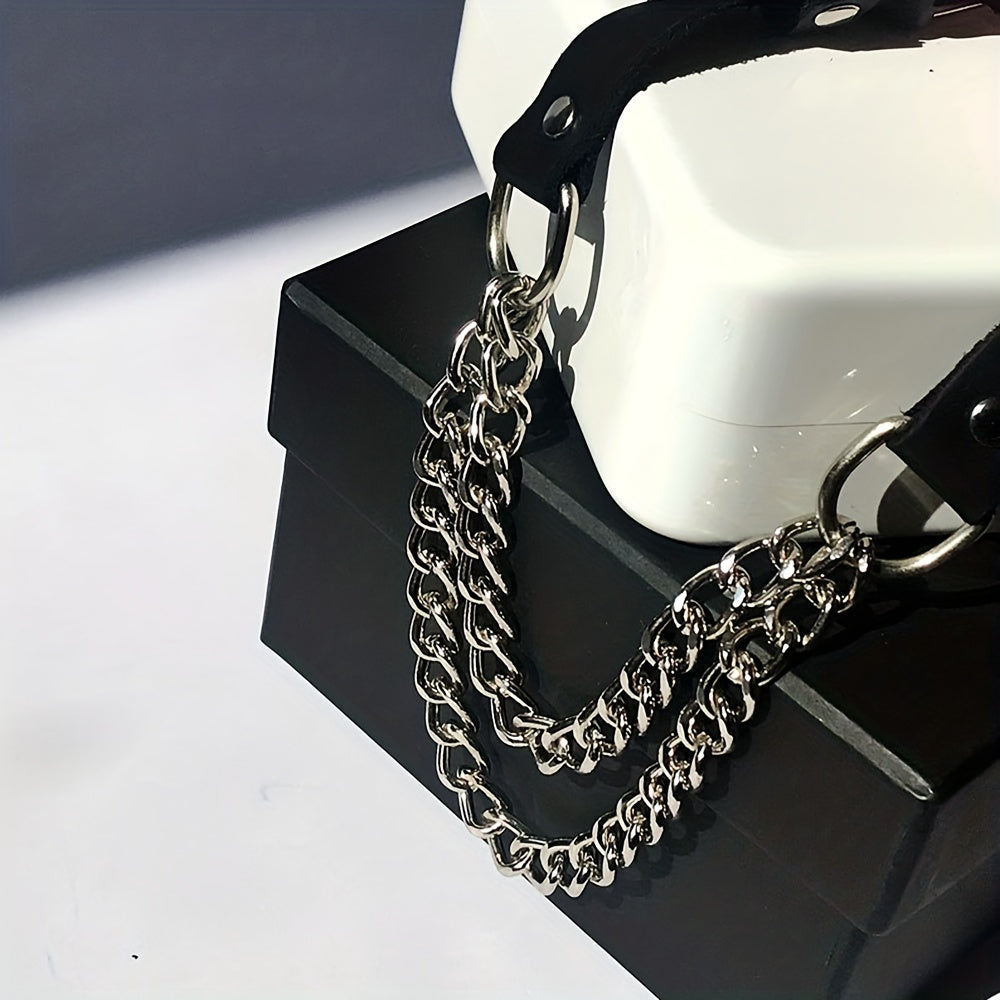 Sexy Punk Metal Chain Stitching Choker with Leather Collar