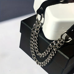 Sexy Punk Metal Chain Stitching Choker with Leather Collar