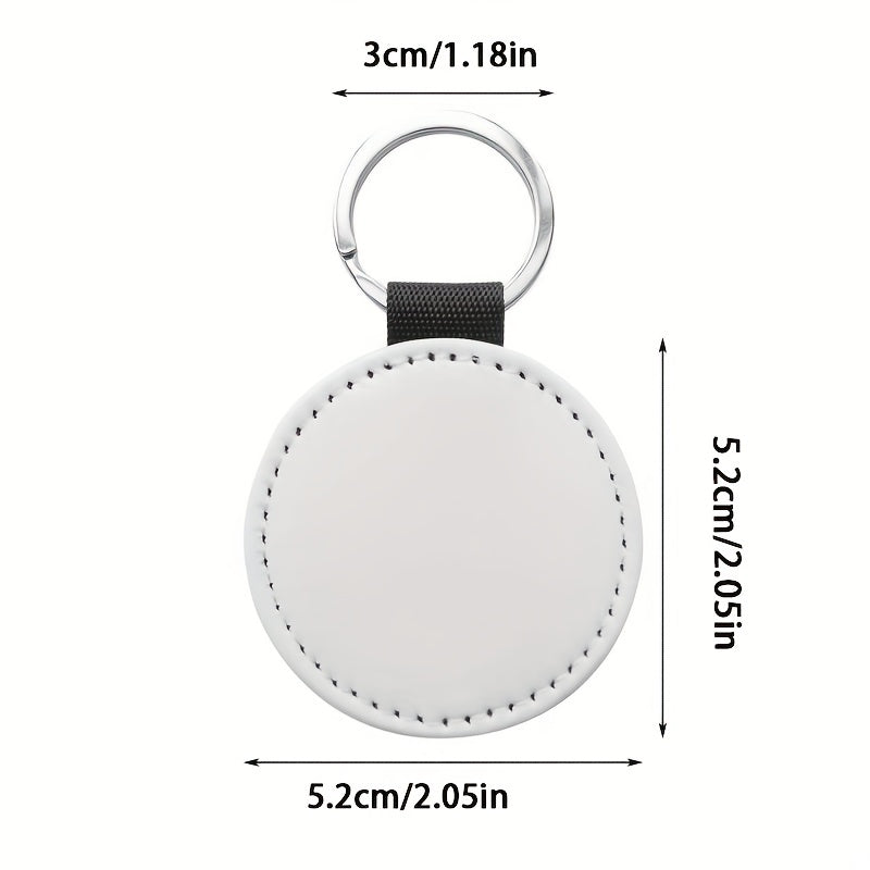 10pcs PU Double sided Heat Transfer Keychains Round Shaped Key Chain Pendant