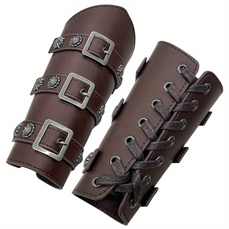 Medieval Knight & Pirate Arm Bracers Adjustable Faux Leather Armor