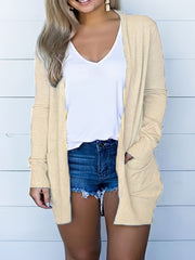 Solid Long Sleeve Open Front Cardigan with Pockets