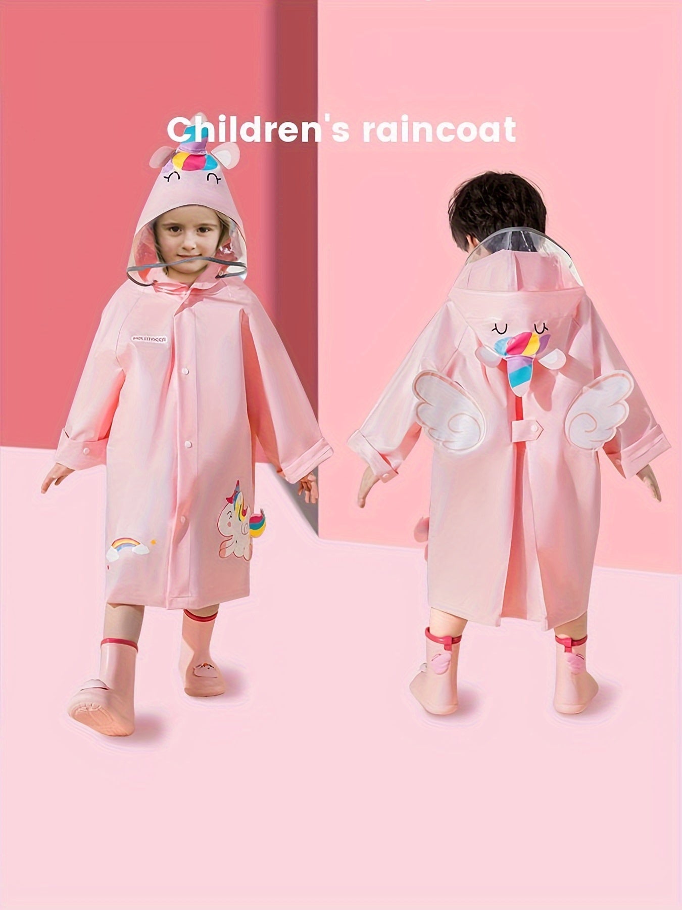 Cartoon Graphic Waterproof Hooded Raincoat Poncho For Kids