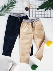 2pcs Boys Solid Loose Cargo Pants Elastic Waist Jogger Pants With Pocket