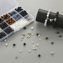 Natural Stone Beads Kit Couples Distance Bracelet Elastic Cord Magnet Clasps Box