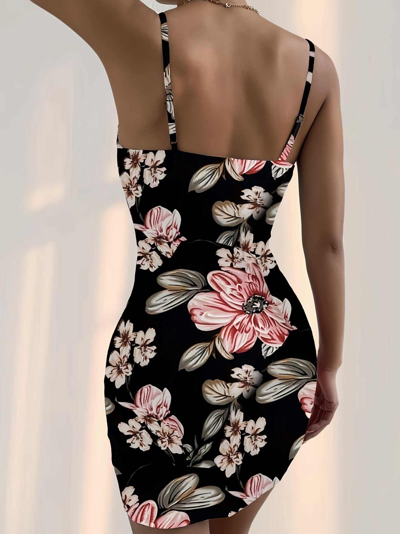 Floral Print V-Neck Bodycon Mini Cami Dress for Summer