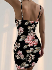 Floral Print V-Neck Bodycon Mini Cami Dress for Summer