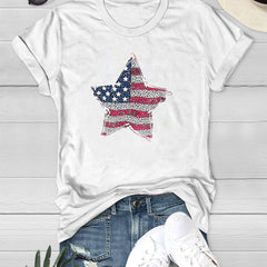 Summer American Flag Graphic Tee For Women Crew Neck Short Sleeves Casual Tops