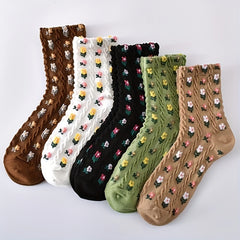 Floral Print Harajuku Style Mid Tube Socks Women's Stockings