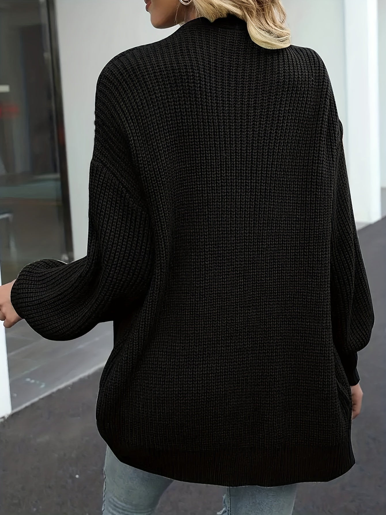 Casual Cardigan Women's Plus Solid Lantern Sleeve Open Front Cardigan